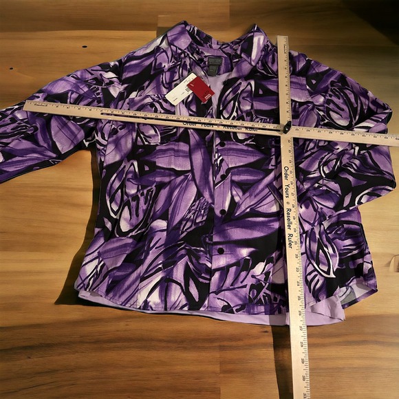 Chicos Top Jacket Ocean Leaves Purple with purple Under Shirt Womens Size 3 - Picture 4 of 9